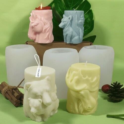 Resin Soap Popsicle Mold Gift Home Decor DIY Animal Serie Candle Silicone Mold Elk Bear Wolf Horse Aromatic Candle Making