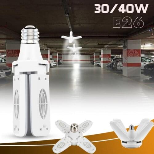 LED E26 Bulb Foldable Fan Blade Lamp 30W 40W Adjustable Indoor Light Home Factory Garage Workshop Energy Saving AC 85~265V