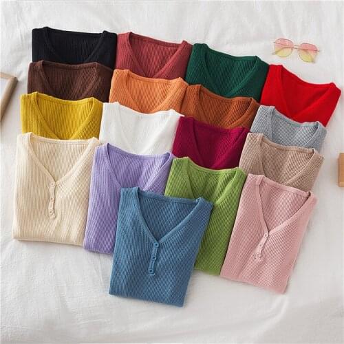 New Autumn and Winter Sweater Women Fashion Computer Knitted Solid Color Womens Sweaters Slim Fit V Collar Lady Sweaters