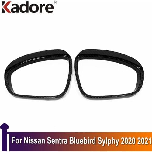 Decoration Carbon Fiber For Nissan Sentra Bluebird Sylphy 2020 2021 Door Rearview Mirror Sun Rain Guard Shield Trim Cover