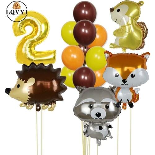 15pcs Animal Balloons Fox Raccoon Squirrel Hedgehog Foil Helium Balloon kids Birthday Jungle Party Decor Boy Kid Baby Shower Toy