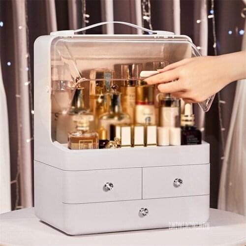 YM216 Large Capacity ABS Cosmetic Box With Drawer Dustproof Waterproof Dresser Shelf Portable Flip Dressing Case Cosmetic Box