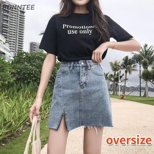Skirts Women Denim Above Knee Side-slit Tassel Mujer Fashion Solid All-match Summer Thin Design Empire Casual Plus Size Quality