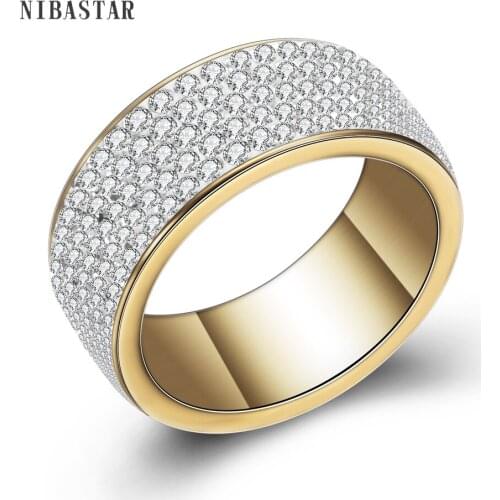 5 Row Crystal Jewelry Free Shipping Wholesale Gold-Color Stainless Steel Wedding Rings