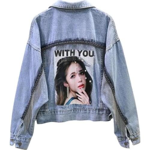Diamond-Studded Denim Jacket Women2021 Spring And Autumn New Lady Style Bat Sleeve Fringed Beauty Pattern Jeans Coat Female L498