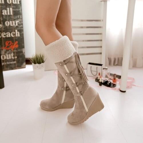 Fad NEW Vogue knee high boots women Spring and Autumn Wedge heel lace up snow boots women casual Keep warm High boots