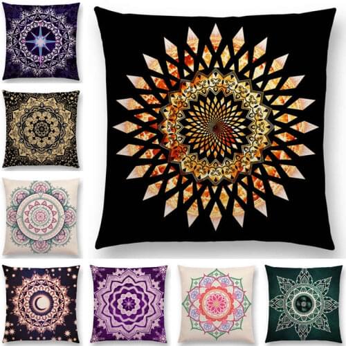 Hot Sale Dreamy Sun Moon Stars Colorful Lotus Eternity Mandala Gorgeous Floral Pattern Design Prints Cushion Cover Pillow Case