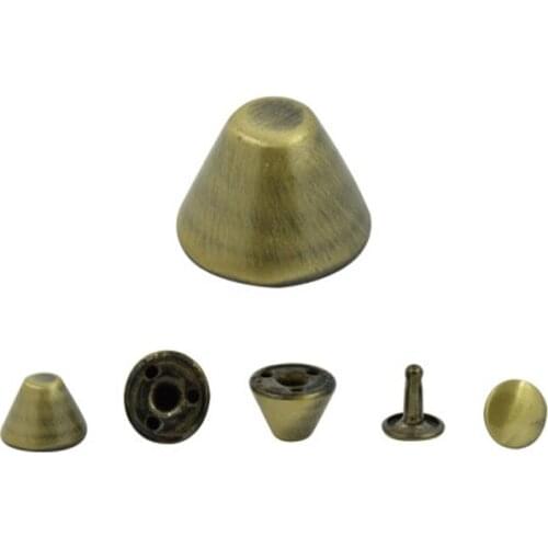 1000pcs. Brush Brass Cone Spikes Double Cap Rivets Studs Findings 12 mm