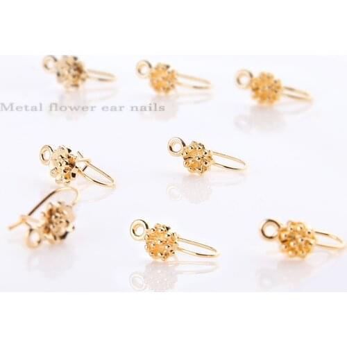 10p New Korean Gold Plating Flowers u-shaped Stud Earrings For Women Girls Material Fashion Diy Handmade Ear Jewelry Accessories