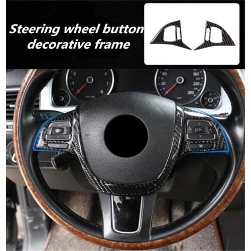 2pcs/lot Car stickers Epoxy Carbon Fiber Steering wheel button decorative frame for 2011-2018 Volkswagen VW Touareg