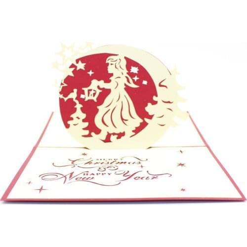 3D Laser Cut Handmade Carving Christmas New Year Blessing Girl Paper Invitation Greeting Cards PostCard Children Creative Gift