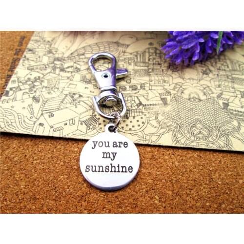 3pcs/lot high quality keychain with 20mm stainless steel circle round "you are my sunshine " charms keychain