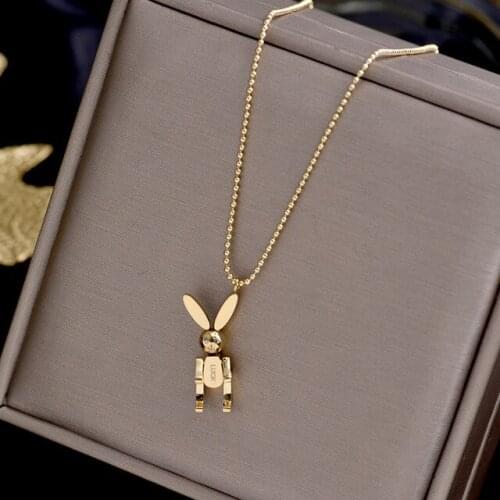 Beads Chain Mobile Lucky Rabbit Pendant Necklace , Rose gold color 316L Titanium Steel Jewelry Woman Gift ,not Fade