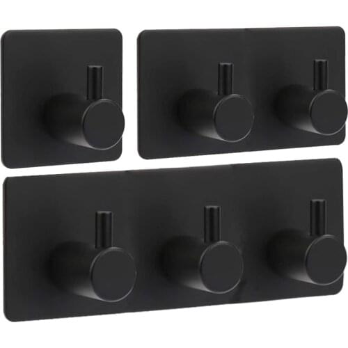 Black L-shape Hooks Waterproof Adhesive Hanger Wall-mounted Clothes Umbrella Keys Hats Storage Hook Drill-free Decoration Hooks