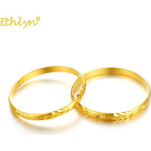 Ethlyn 2pcs/lot, Imitation Gold Color Dubai Bangle for Girls , 60mm Openable African Gold Bracelets Bangles birthday Gifts B150