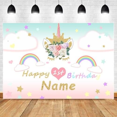 Unicorn Birthday Party Dreamy Glitters Photography Backgrounds Name Customized Portrait Photographic Backdrops For Photo Studio