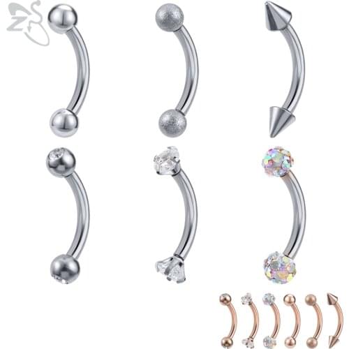 ZS 6pcs/lot 316L Stainless Steel Eyebrow Rings Crystal Helix Ear Piercings Labret Lip Piercing Rose Gold Body Piercing Jewelry