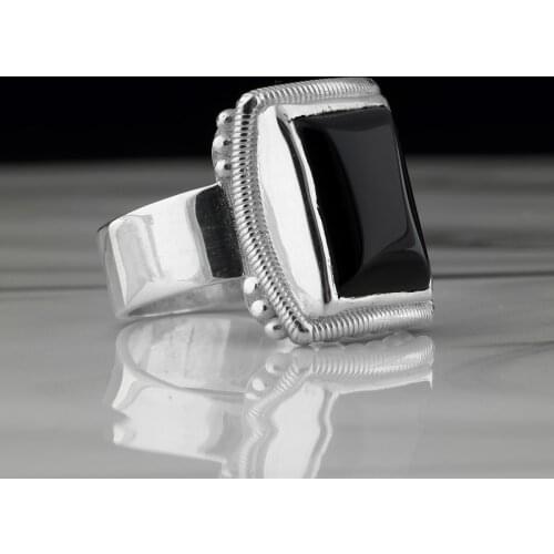 Mens ring 925 sterling silver Black original onyx stone weight 15 grams Middle East Turkish Jewelry, High-quality luxurious