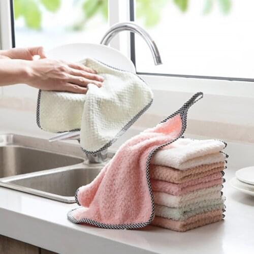 3 Pieces Of Thickened Absorbent Coral Fleece Kitchen Dish Cloth Non-stick OIil Household Cleaning Towels Kitchen Tools