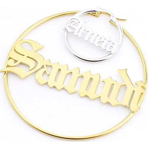 Round Earrings Customized Earrings Name English Alphabet Unisex Wrist Stainless Steel Jewelry Personalized Simplicity