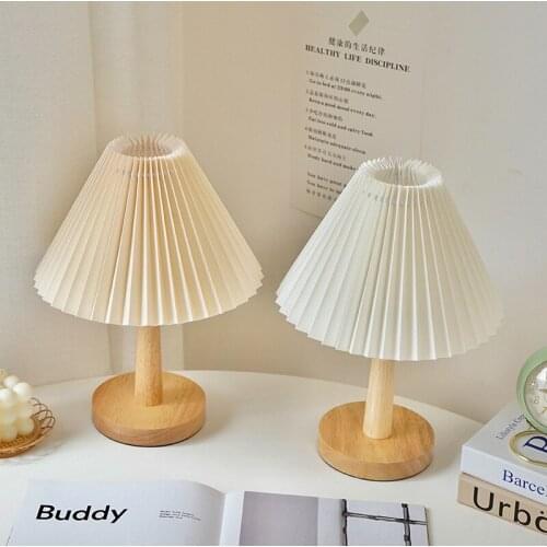 Retro Solid Wood Pleated Small Table Lamp Photo Photography Props Decoration Ins Decoration Night Light Photography Background