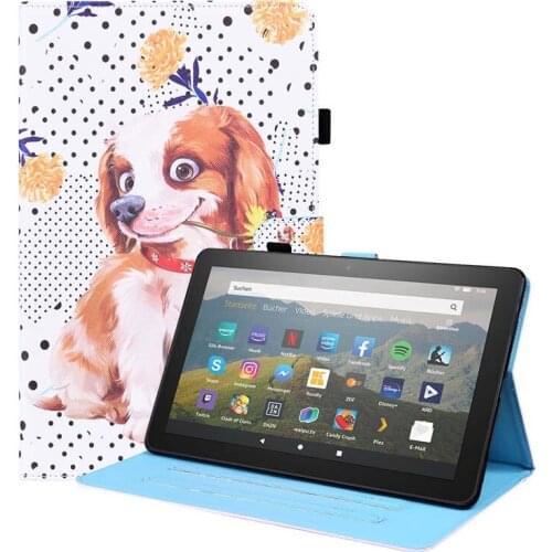 Cute Animal Painting Tablet Case For Amazon Fire HD10 2021 / Fire HD 10 Plus 2021 Dogs Cat Wallet Stand Protective Cover