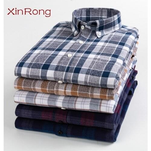 Mens cotton plaid shirt long-sleeved spring jacket casual sanding fashion business jacket loose wild large size new male shirt
