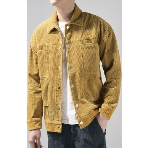 86007 Autumn Winter Men Corduroy Jacket High Quality Loose Casual Daily Lapel Pleated Comfortable Premium Cotton Simple Coat