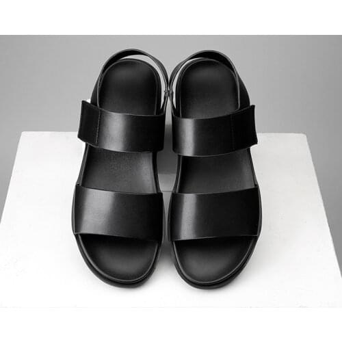 Men New Style Personality Soft Leather Flat Rome Sandals Men Genuine Leather Beach Outdoor Hook&Loop Youth Breathable Slippers