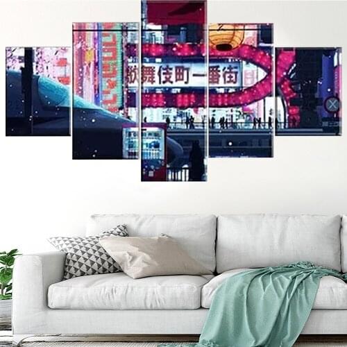 5 Pieces Wall Art Canvas Painting Cyberpunk Streets Landscape Poster home Decoration Modular Pictures Modern Living Room