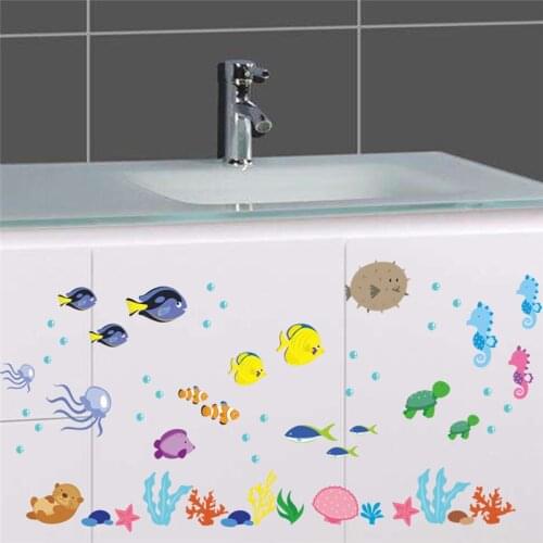 Sealife Fishes Wall Stickers For Bathroom Decorations Cartoon Mural Art Diy Home Decals Under Water Scenery Poster Kids Gift