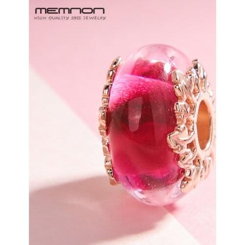 New Autum Rose Pink Murano Glass & Leaves Charms beads fit 925 sterling Silver Bracelets Bangles DIY Making Memnon fine Jewelry