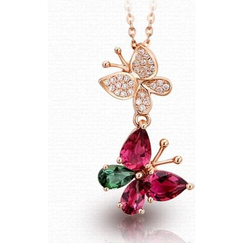 New Arrival Rose Gold Crystal Butterfly Pendant Necklace Women Party Accessories Trend Girls Silver Plated Chain Clavicle
