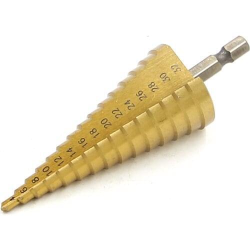 New HSS Step Drill Bits 4mm-32mm Straight flute Power Tools 1/4" Hex Shank Wholesale Price 15 steps metal Drilling Titanium