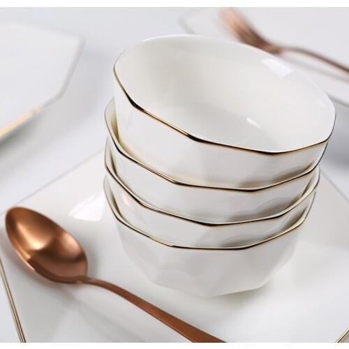 New bone china rice bowl dish diamond multi different hexagon ceramic Phnom Penh simple single Nordic set tableware