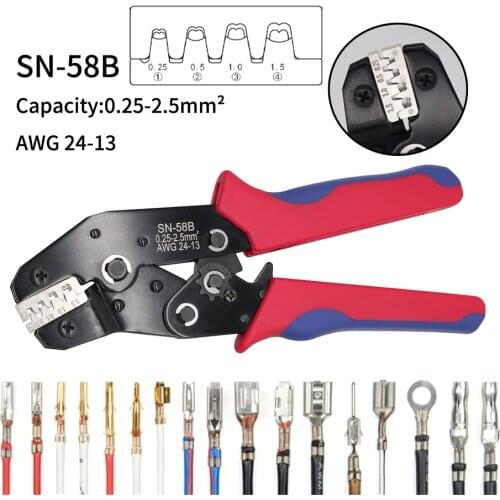 SN-58B Ratchet Crimping Plier Crimper Tool 0.25-2.5mm² AWG24-13 for Dupont,TE,JST,Molex Terminal Wire Electrical Pliers