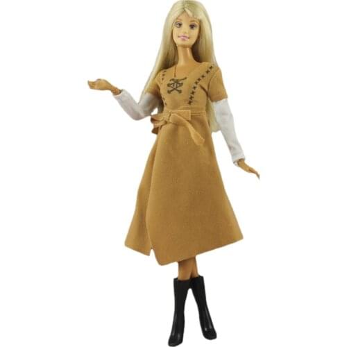 1/6 BJD Clothes Elegant khaki Long Sleeve Princess Dress Outfit For Barbie Doll Clothes Vestido 11.5" Dolls Accessories Baby Toy