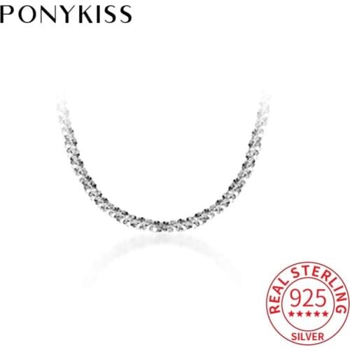 PONYKISS Genuine S925 Solid Sterling Silver Choker Cute Minimlist Necklace for Women Delicate Jewelry Birthday Party Gift