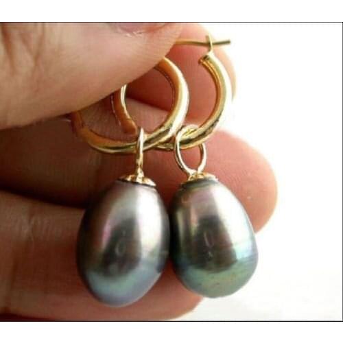 14k/20 Yellow GOLD HOT A PAIR 11-14MM AUSTRALIAN SOUTH SEA BLACK PEARL EARRING