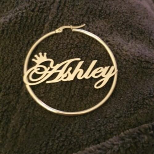 Personalized Drop Crown Earrings For Women Fashion Jewelry Accessories Custom Name Earrings Stainless Steel Hoops Big Round