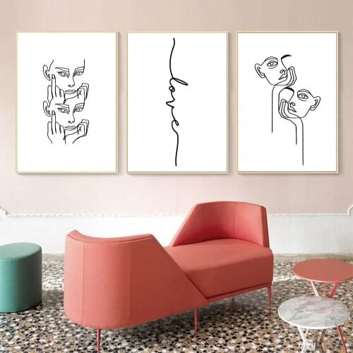 Love Poster Black and White Canvas Painting Line Feature Face Wall Pictures for Living Room Nordic Decoration Home Art