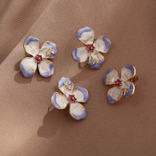 Stud Earrings 2021 Trend Korean Fashion Jewelry New Gold Plated Cute Enamel Bee Flower Earrings For Women Girls