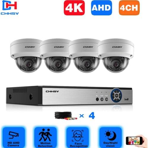 H.265 4K 4CH 8MP Home Camera Security System Kit Outdoor IR Waterproof Video Surveillance CCTV System AHD HDMI Face Record