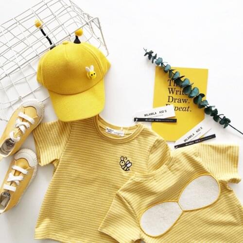 Tonytaobaby Spring and Summer New Style Bees T-shirt and Bees Hat Yellow Stripe Bees T-shirt