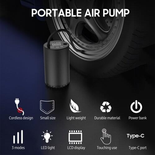 Air Pump USB Rechargeable Cordless Air C-ompressor Air Inflator 2000mAh LED Light LCD Display for Vehicle Tires Balls Swimming