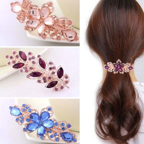 FORSEVEN Women Shining Crystal Flower Leaves Hairpins Clips Headpieces Bride Noiva Wedding Party Hair Jewelry Accessories