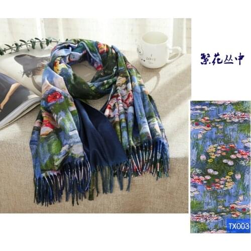 Oil Painting Flower Pattern Scarf Women Winter Warm Van Gogh Painting Tassel Scarves Designer Luxury Long Print Wraps Shawl