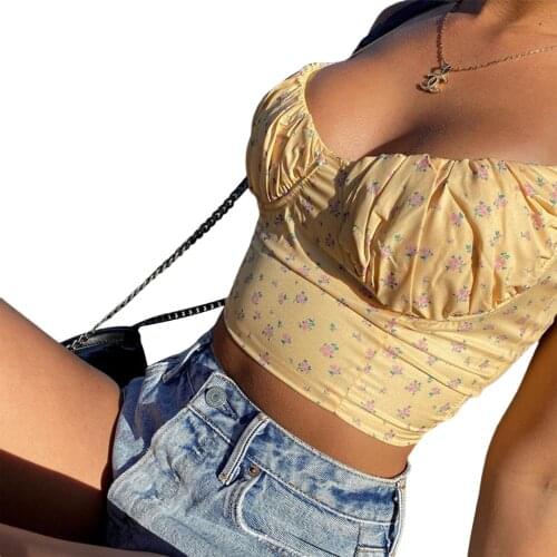Women Sleeveless Backless Floral Crop Top Summer Casual Back Lace-up Tank Sexy Navel Floral Tie Vest Camis