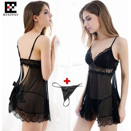 10p Women Perspective Sexy Lingerie Lady Shoulder Strap Lace Dress+Thong,Sexy Goddess Cosplay Hollow Appliques Erotic Underwear