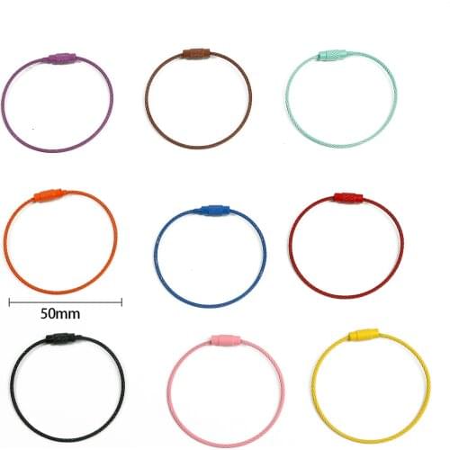 2Pcs Stainless Steel Wire Keychain Tag Rope Wire Cable Loop Screw Lock Gadget Ring Key Keyring Circle Camp Hanging Tool